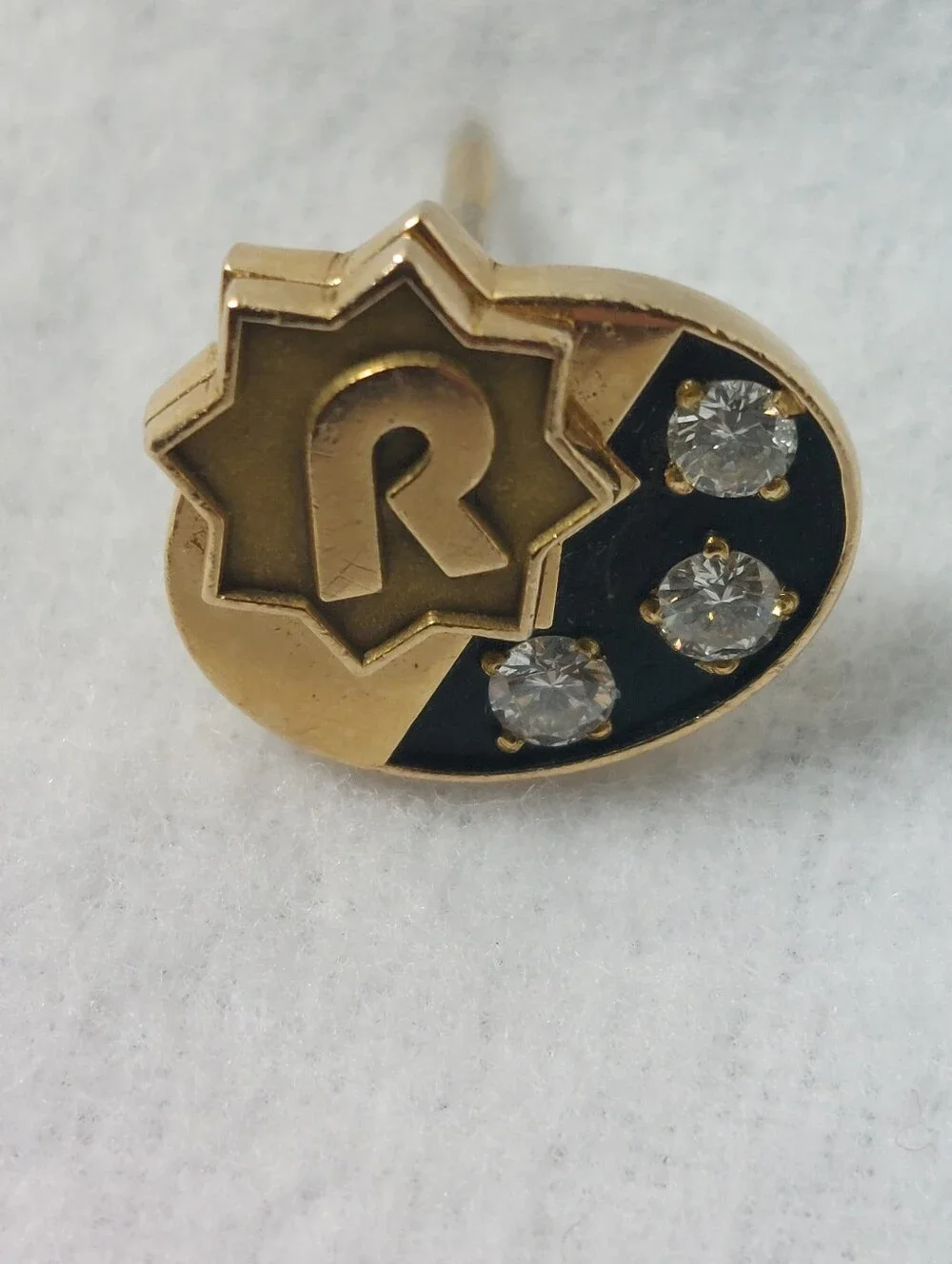14K Gold Raytheon 20-Yr Service Award Pin, O.C. Tanner, 3 Diamonds - VTG Estate